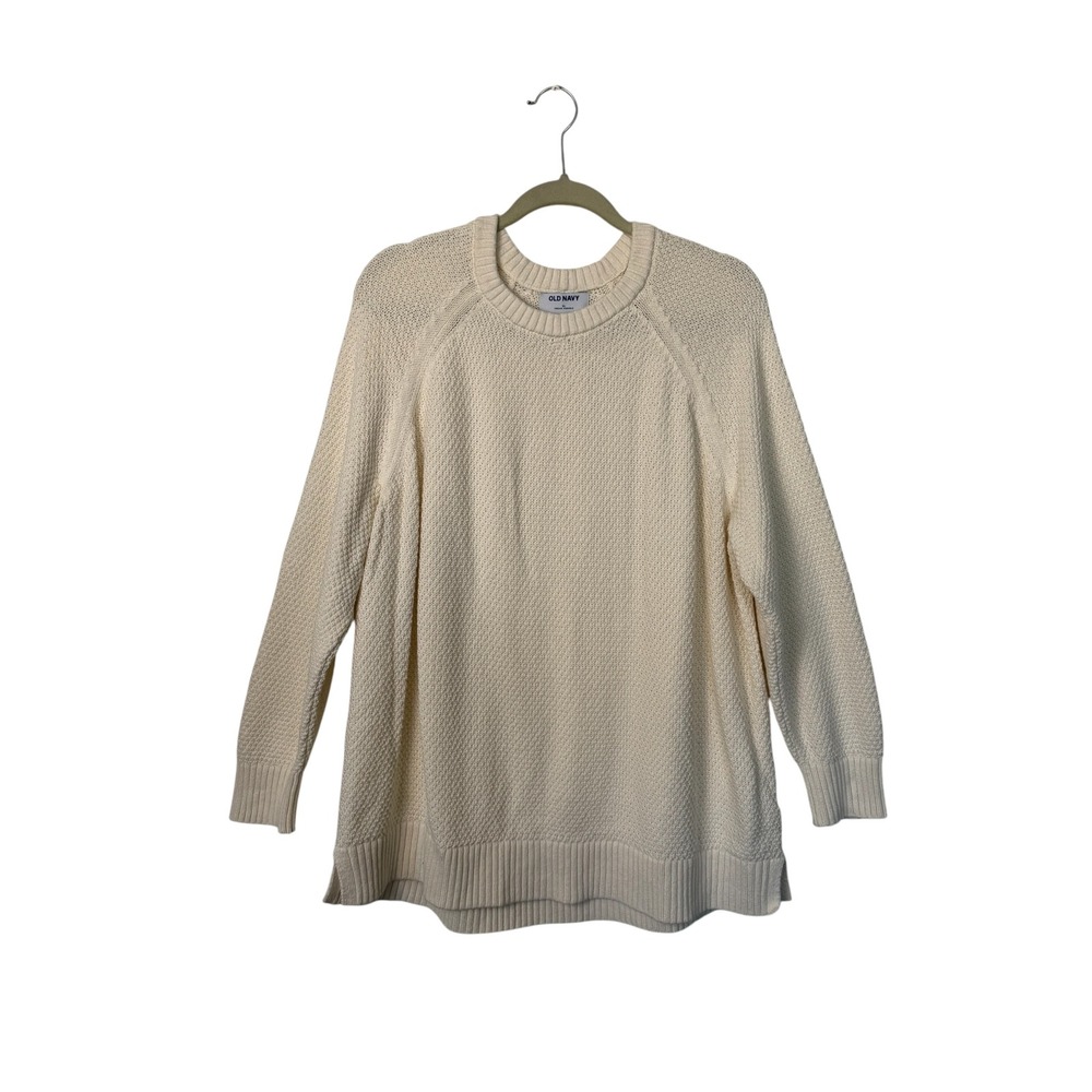 Old Navy Ivory Solid 100% Cotton Crewneck Sweater, XL Fisherman Heritage